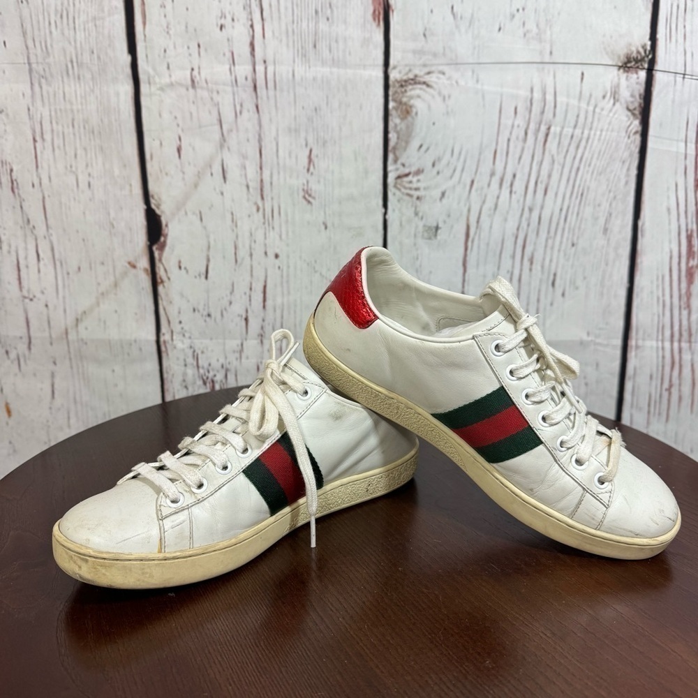 GUCCI ACE SNEAKERS embellished safety pin women’s 6.5 GUC - Picture 7 of 15